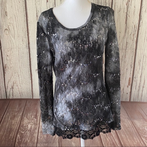 BKE Tops - Buckle BKE black lacy sequin long sleeve size L